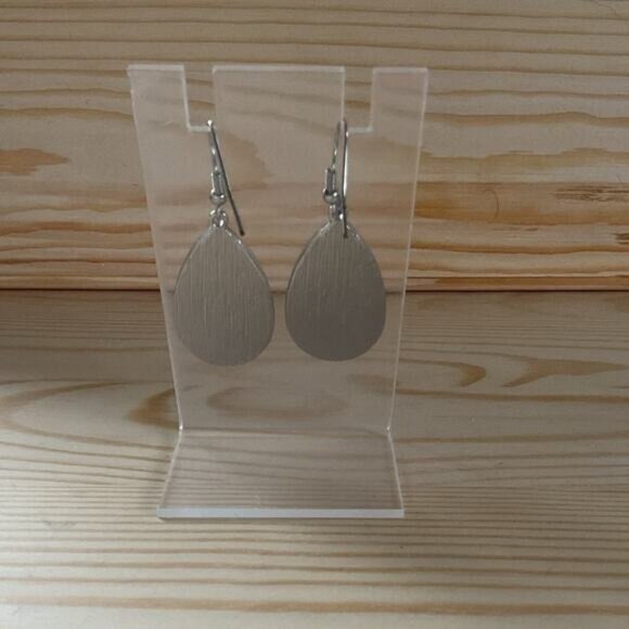 Silver Glitter Teardrop Dangle Earrings With Rhinestone Border - Picture 3 of 4